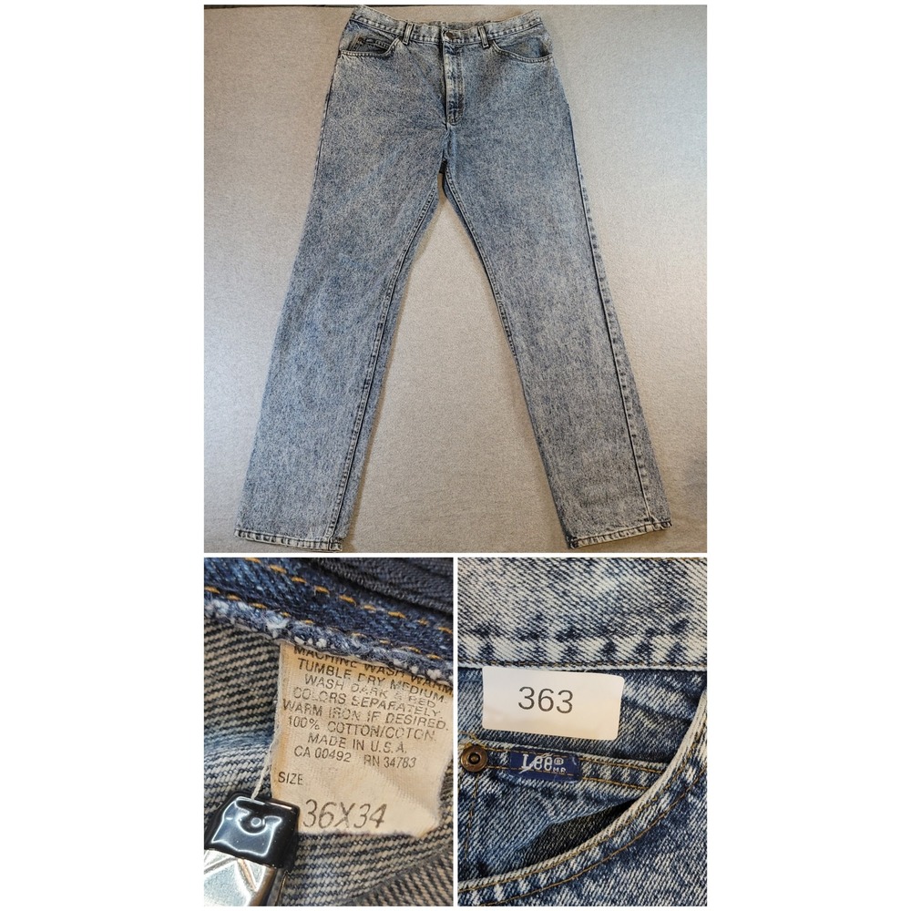 Vintage Lee Acid Wash Jeans Mens 36x34 Blue Straight Leg Denim Made in USA